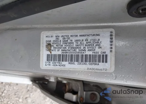 2003 Toyota Corolla Ce/Le/S from USA, damaged, VIN 1NXBR32E93Z085647